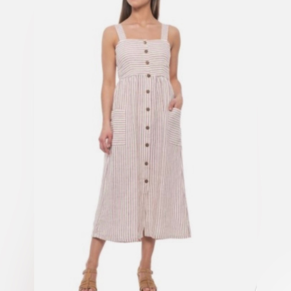 Artisan NY | 100% Linen Pink & White Pinstripe Midi Dress | Size 4